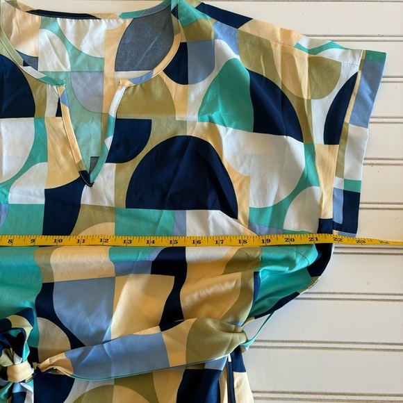 Emery Rose Geo Print Colorblock Notched Neck Dolman Sleeve Belted Dress Size XL - Picture 9 of 11